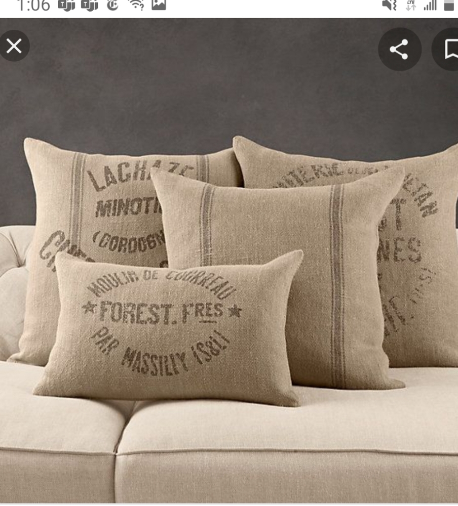 Restoration Hardware Neutral Tan Printed Linen Accent Pillow cover.